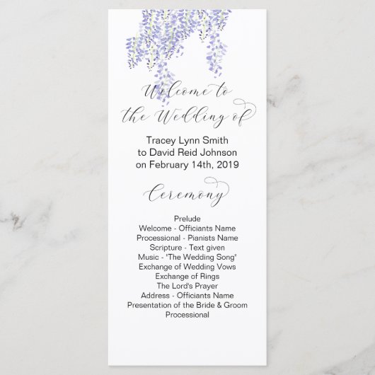 Wisteria-Hochzeitsprogramm Programm (Vorderseite)