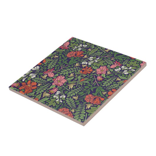 Wisteria, Honeysuckle und Crickets Dark Blue Fliese (Seite)