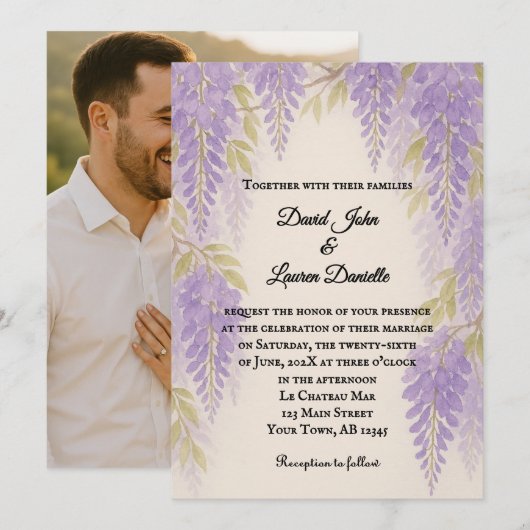 Wisteria Lane Photo Wedding Invitation Einladung (Vorne/Hinten)