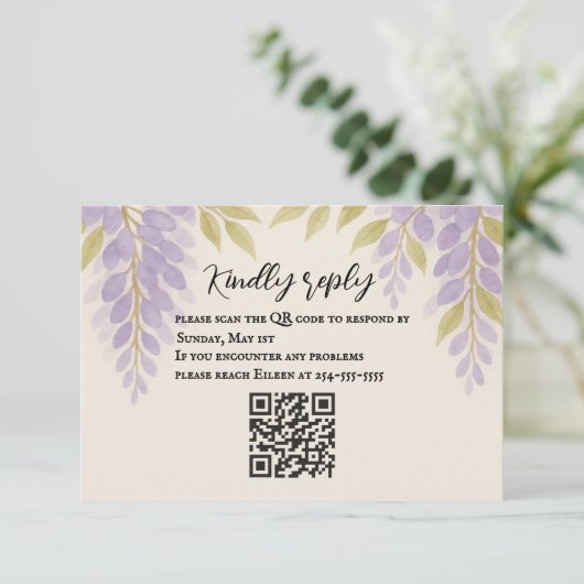 Wisteria Lane QR Code RSVP Card (Stehend Vorderseite)