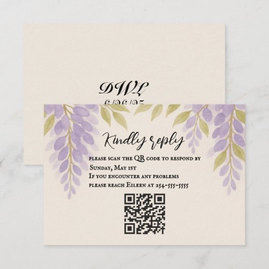 Wisteria Lane QR Code RSVP Card (Vorne/Hinten)