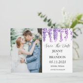 Wisteria Lavender Lila florales Foto Save The Date (Stehend Vorderseite)