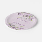 Wisteria Lavender White Rose Chic Wedding Pappteller (Schrägansicht)