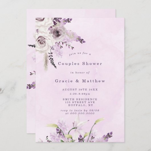 Wisteria Lavender White Rose Couples Dusche einlad (Vorne/Hinten)