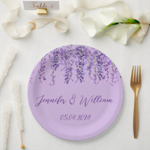 Wisteria Lila Blumen Aquarell Florale Hochzeit Pappteller
