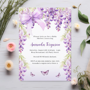 Wisteria lila Blumen Schmetterlingsbogen Babydusch Einladung