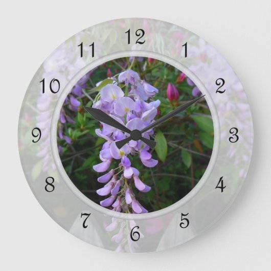 Wisteria Lila Blütenrebe Große Wanduhr (Vorderseite)