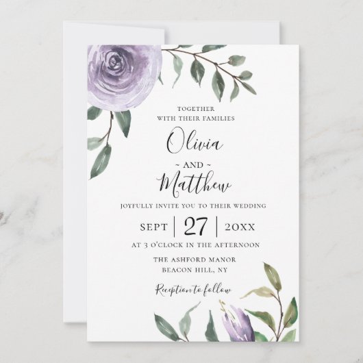 Wisteria Lila Botanical Wedding Einladung (Vorderseite)