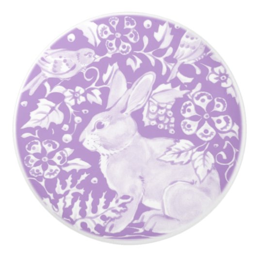 Wisteria Lila Bunny Rabbit Bird Woodanimal Keramikknauf (Vorderseite)