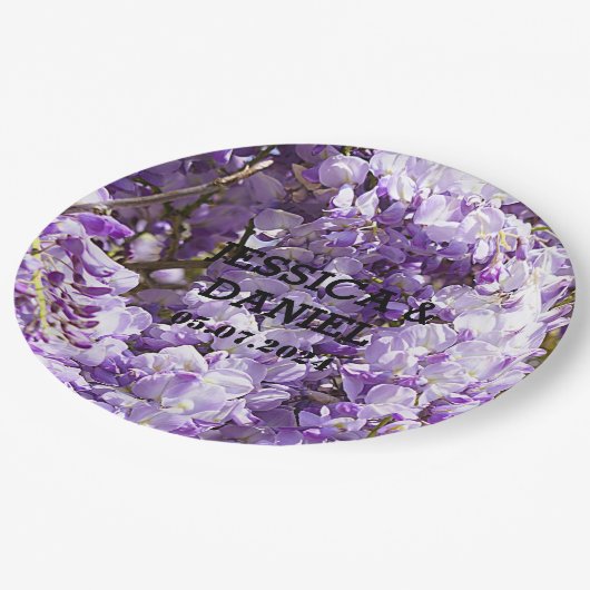 Wisteria Lila Floral Blossom Tree Violet Pappteller (Schrägansicht)