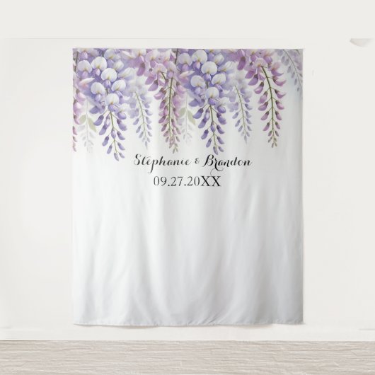 Wisteria Lila Floral Wedding Foto Stand Wandteppich (Vorderseite)