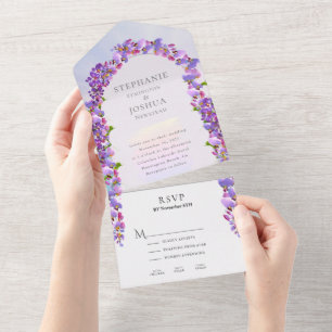 Wisteria Lila Tor Hochzeit RSVP Menüauswahlmöglich All In One Einladung