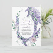 Wisteria Lila Watercolor Virtual Baby Dusche Einladung (Stehend Vorderseite)