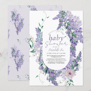 Wisteria Lila Watercolor Virtual Baby Dusche Einladung