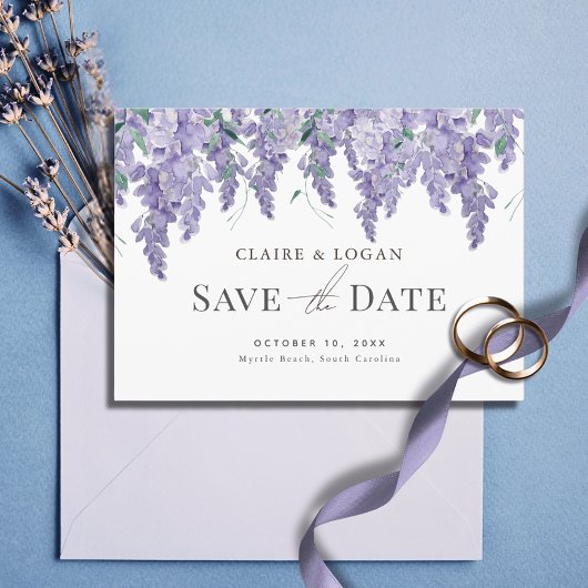Wisteria Lila Watercolor Wedding Save the Date Einladung