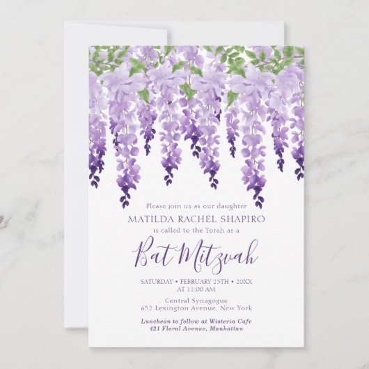 Wisteria Locarno | Bat Mitzvah Einladung (Vorderseite)