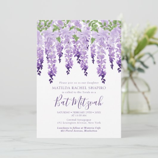 Wisteria Locarno | Bat Mitzvah Einladung (Stehend Vorderseite)