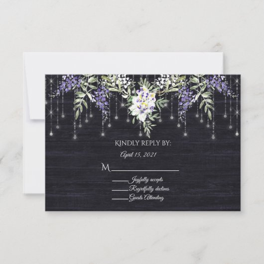Wisteria Navy Barnboard String Lights RSVP Karte (Vorderseite)