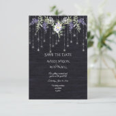 Wisteria Navy Barnboard String Lights Save The Date (Stehend Vorderseite)