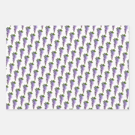 Wisteria Patterns Lila-grüner weißer Hintergrund Geschenkpapier Set (Vorderseite)