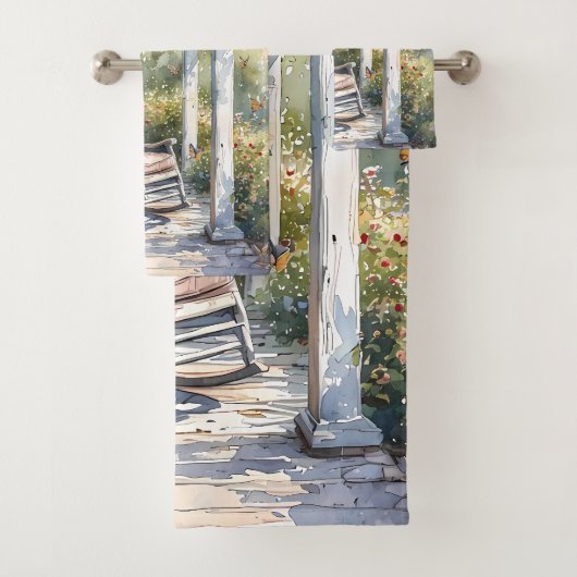 Wisteria Porch Rocking Chair Szene Badhandtuch Set (Insitu)