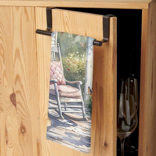 Wisteria Porch Rocking Chair Szene Geschirrtuch (Drittel gefaltet)