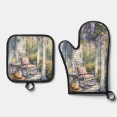 Wisteria Porch Rocking Chair Szene Ofenhandschuh & Topflappen-Set (Vorderseite)