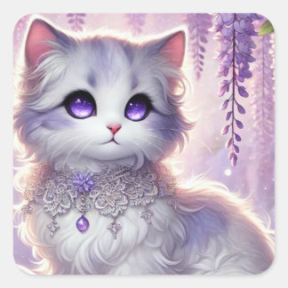 Wisteria Princess Cat Nah Quadratischer Aufkleber