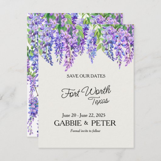 Wisteria Purple Flowers Botanischer Garten Hochzei Einladung (Vorne/Hinten)