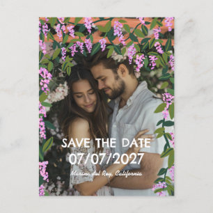 Wisteria-Ranken Florale individuelle Foto-Hochzeit Ankündigungspostkarte