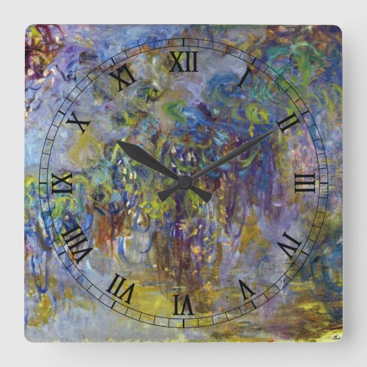 Wisteria (rechte Hälfte) von Claude Monet Quadratische Wanduhr (Vorderseite)