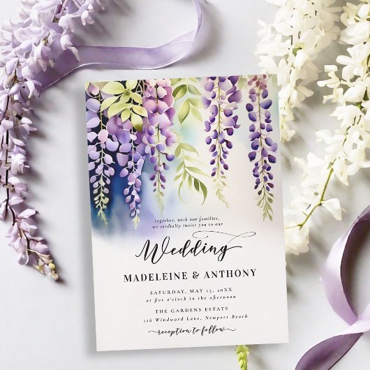 Wisteria Romantic Garden Party Lila Boho Wedding Einladung
