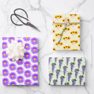 Wisteria, Sonnenblume, Muster der Lila Wildblume Geschenkpapier Set