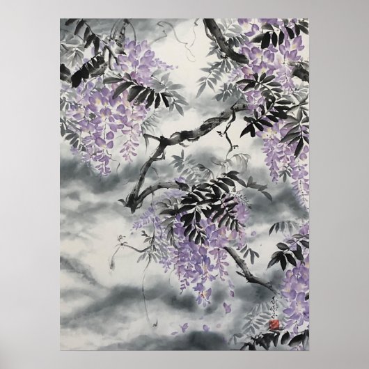 Wisteria Sumi e print Poster (Vorne)