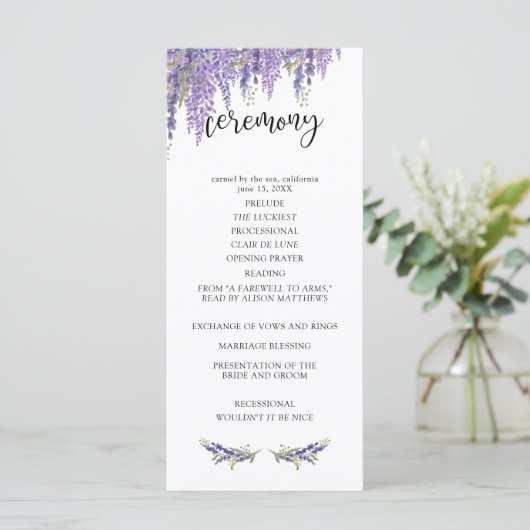 Wisteria Tree Wedding Program Programm (Stehend Vorderseite)