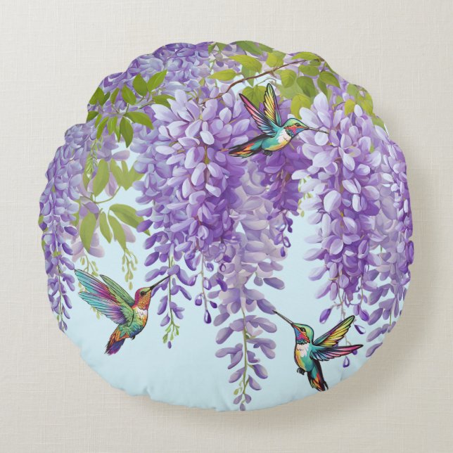 Wisteria und Hummingbirds Round Kissen (Vorderseite)