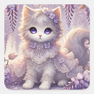 Wisteria und Lace Princess Cat Quadratischer Aufkleber