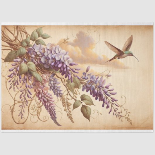 Wisteria Vine Purple Flowers Hummingbird Decoupage Seidenpapier (Vorderseite)