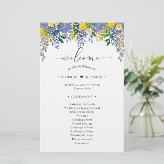 Wisteria Watercolor Floral Wedding Program (Stehend Vorderseite)