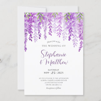 Wisteria Watercolor Lila Botanische Hochzeit Einladung