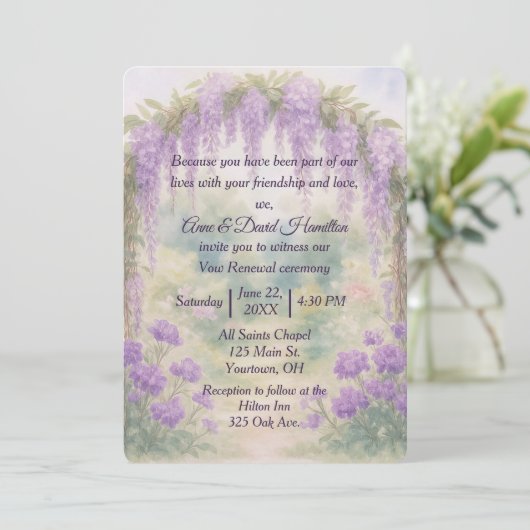 Wisteria Wedding Arch Im Sommer Garten Einladung (Stehend Vorderseite)