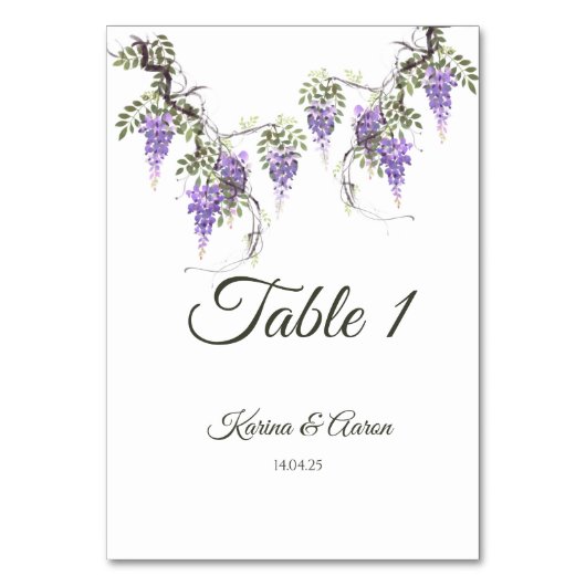 Wisteria Wedding Welcome Sign Tischnummer (Vorderseite)