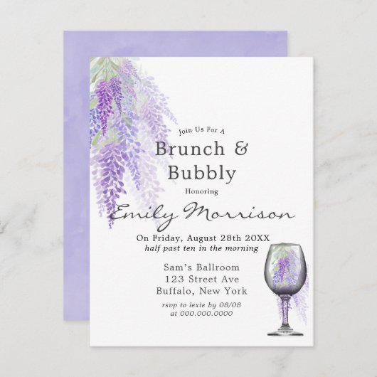 Wisteria Wine Glass Brunch & Bubbly Einladung (Vorne/Hinten)
