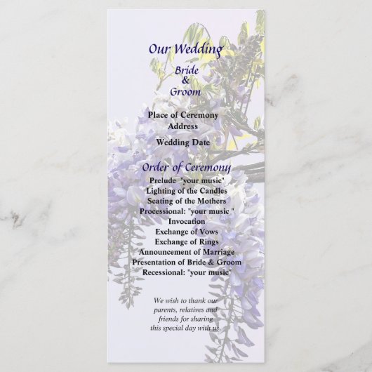 Wisterien-Hochzeitsprogramm beginnt zu öffnen Programm (Vorderseite)