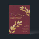 Wistful Leaves Elegant Burgundy & Gold Wedding Einladung<br><div class="desc">These elegant wedding invitations feature a rustic yet modern design with sprigs of hand painted gold watercolor leaves entering from both sides of the card on a marbled burgundy background. The typography is unique and elegant with both left and right justified text. Simple and stylish, these invites are a wonderful...</div>
