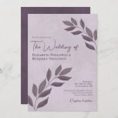 Wistful Leaves Elegant Modern Dusty Purple Wedding Einladung (Vorne/Hinten)