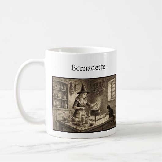 Witch and Black Cat making potion Custom Name Kaffeetasse (Links)