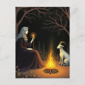 Witch and Goat at a Bonfire Postkarte (Vorderseite)