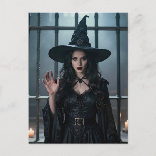 Witch behind bars because she commented crime postkarte (Vorderseite)