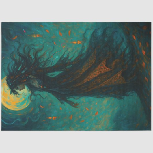 Witch Beneath the Moon – Gothic Decoupage Paper Seidenpapier (Vorderseite)